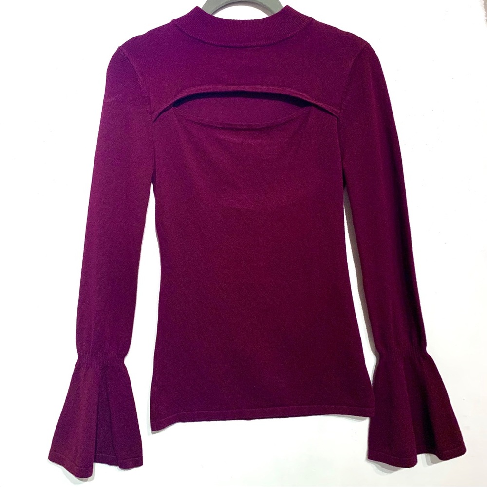 Jennifer Lopez Cutout Mock Neck Bell Sleeve